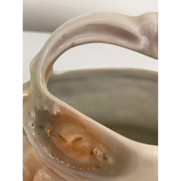 Vintage Porcelain iridescent pearl Trinket Container Vase With Handle 4" x 6" - Picture 8 of 11